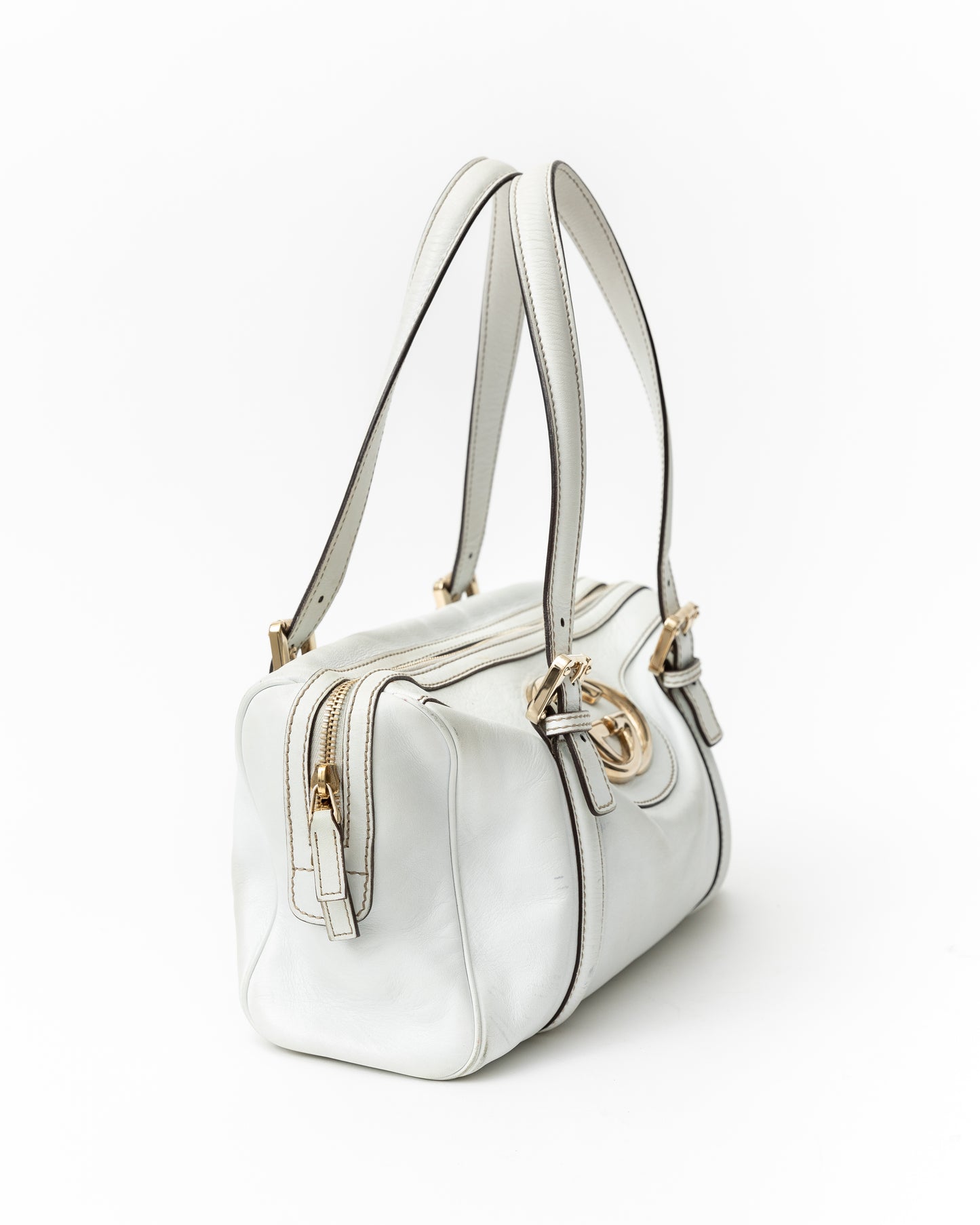 Gucci White Leather Bowler Bag