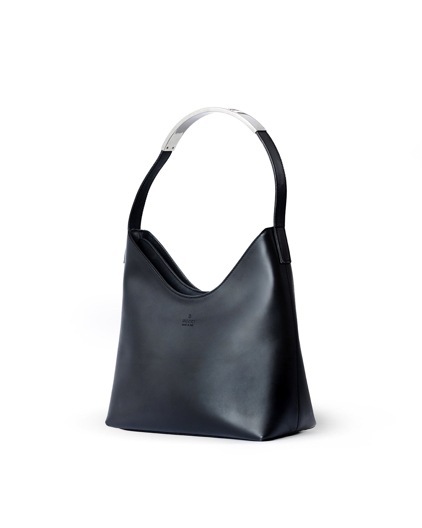 Gucci Silver Plaque Black Leather Bag
