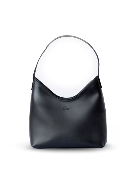 Gucci Silver Plaque Black Leather Bag