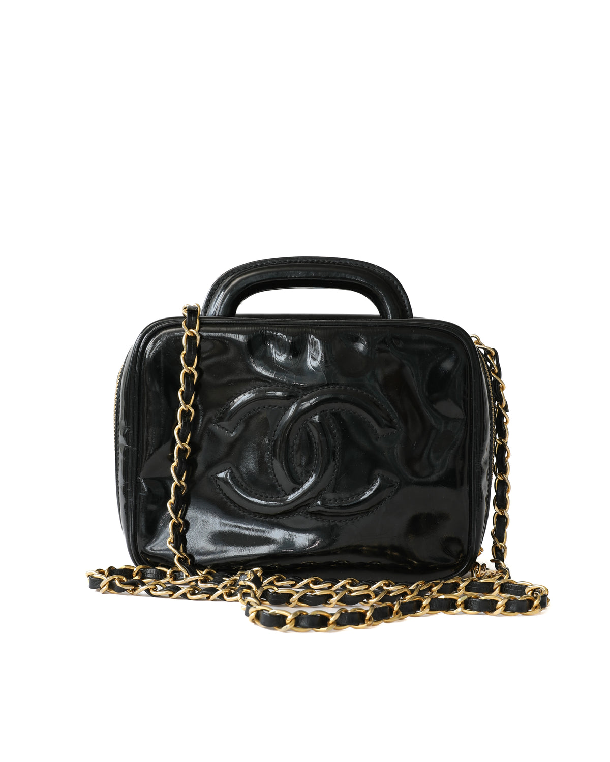 Chanel CC Black Patent Leather Vanity Bag