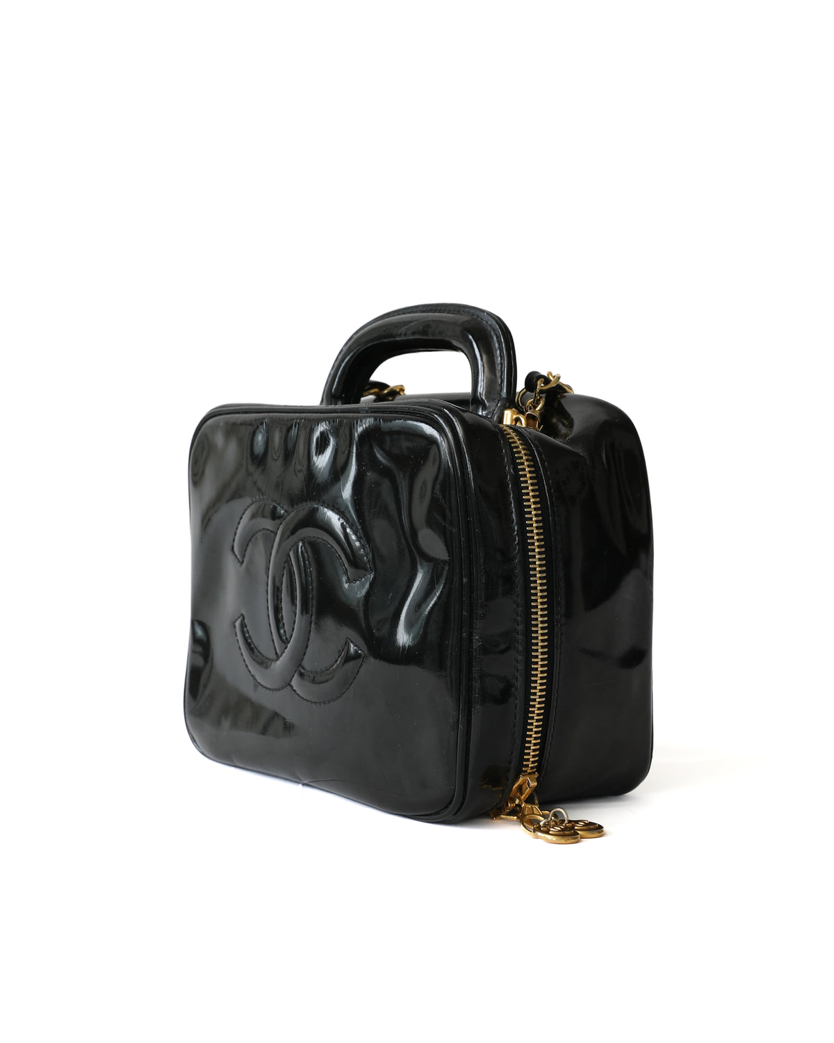 Chanel CC Black Patent Leather Vanity Bag