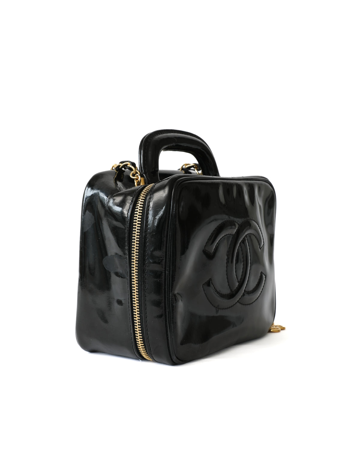 Chanel CC Black Patent Leather Vanity Bag
