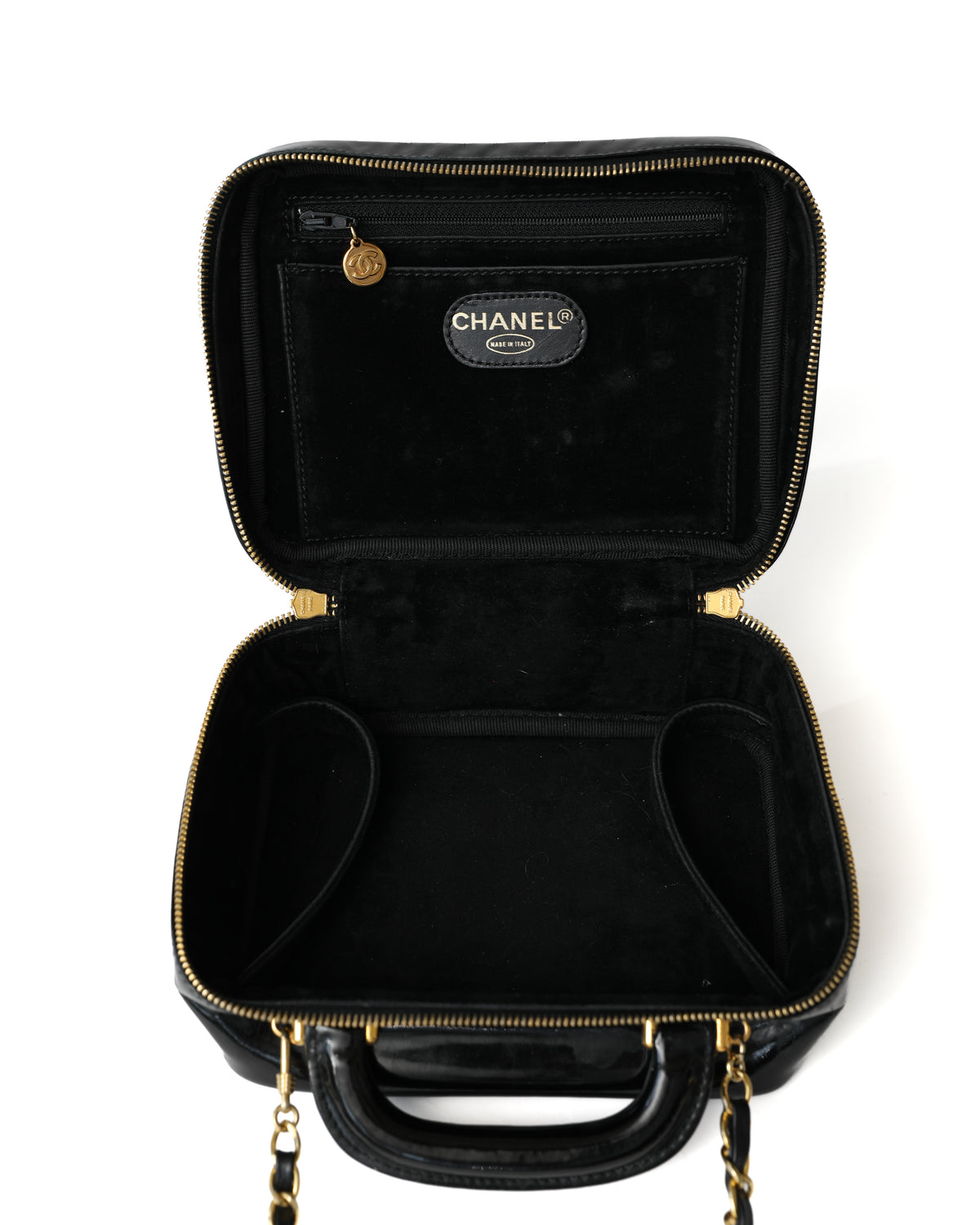 Chanel CC Black Patent Leather Vanity Bag