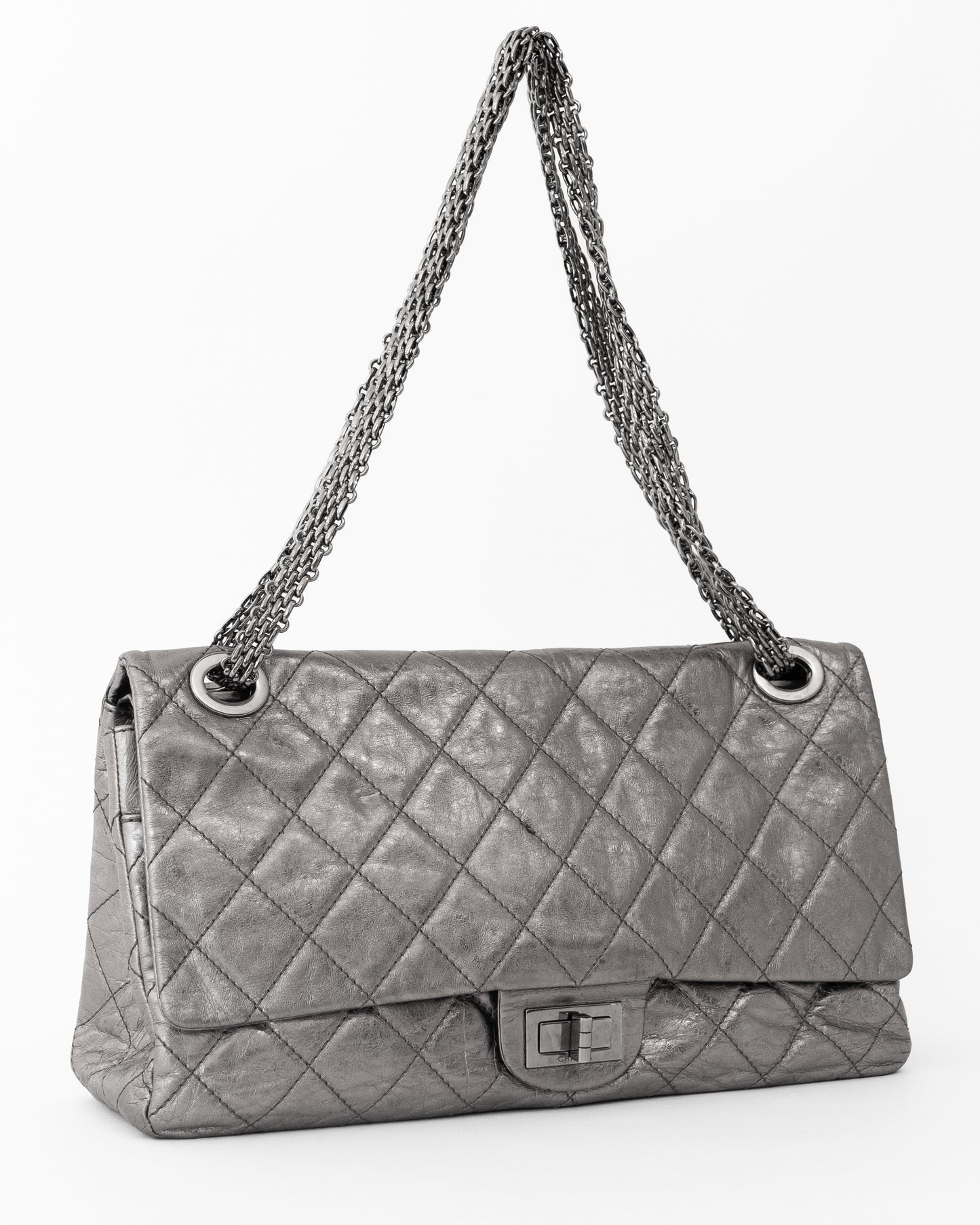Chanel Silver Quilted Flap Bag