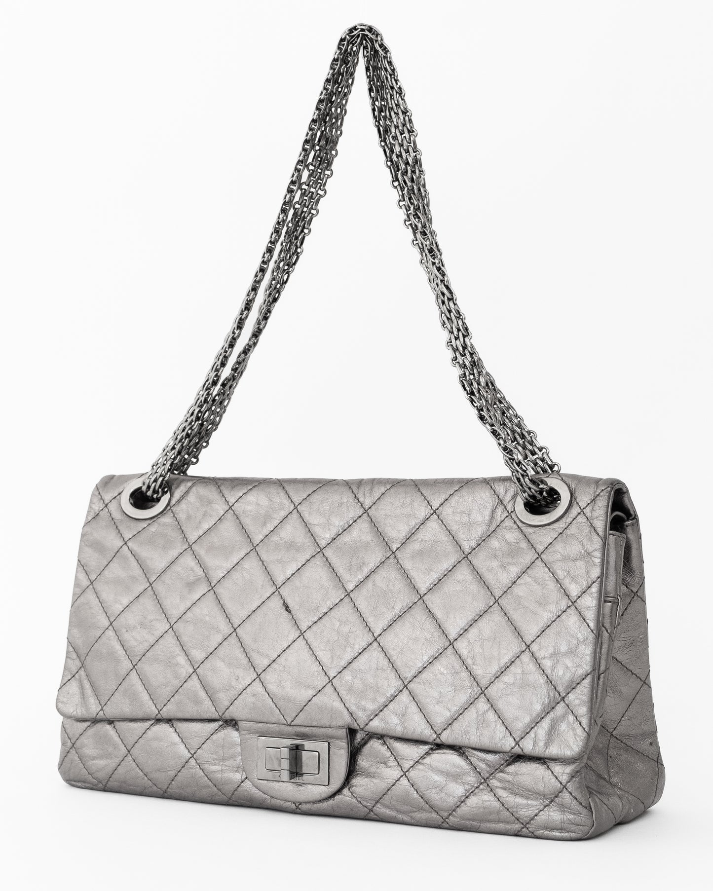 Chanel Silver Quilted Flap Bag