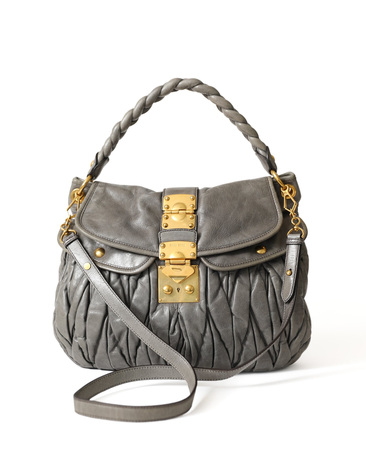 Miu Miu Vitello Gray Crossbody Bag