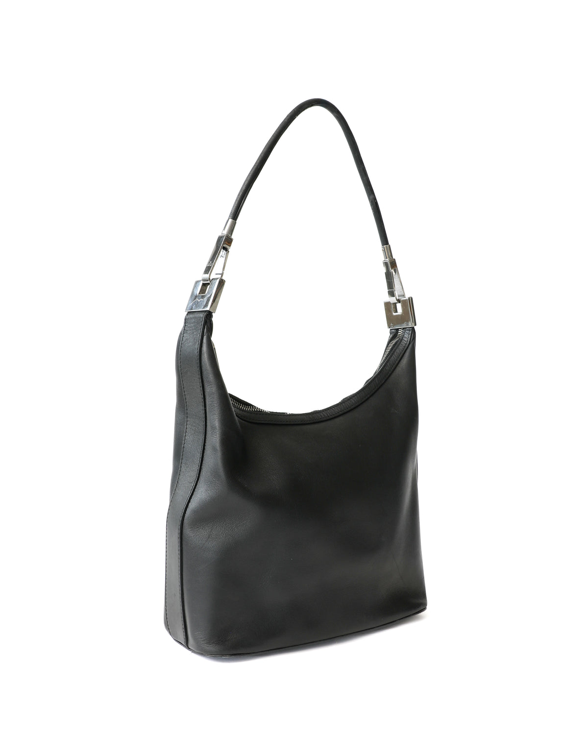 Gucci Black Leather GG Zip Hook Bag