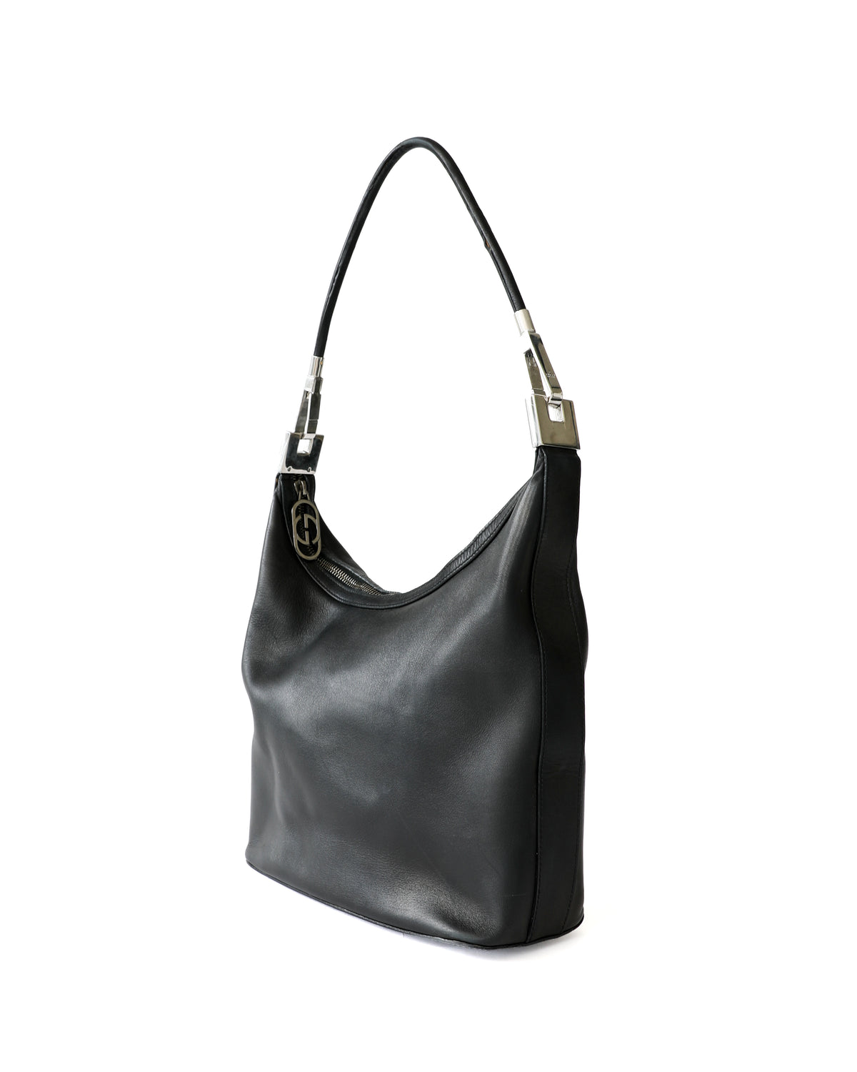 Gucci Black Leather GG Zip Hook Bag