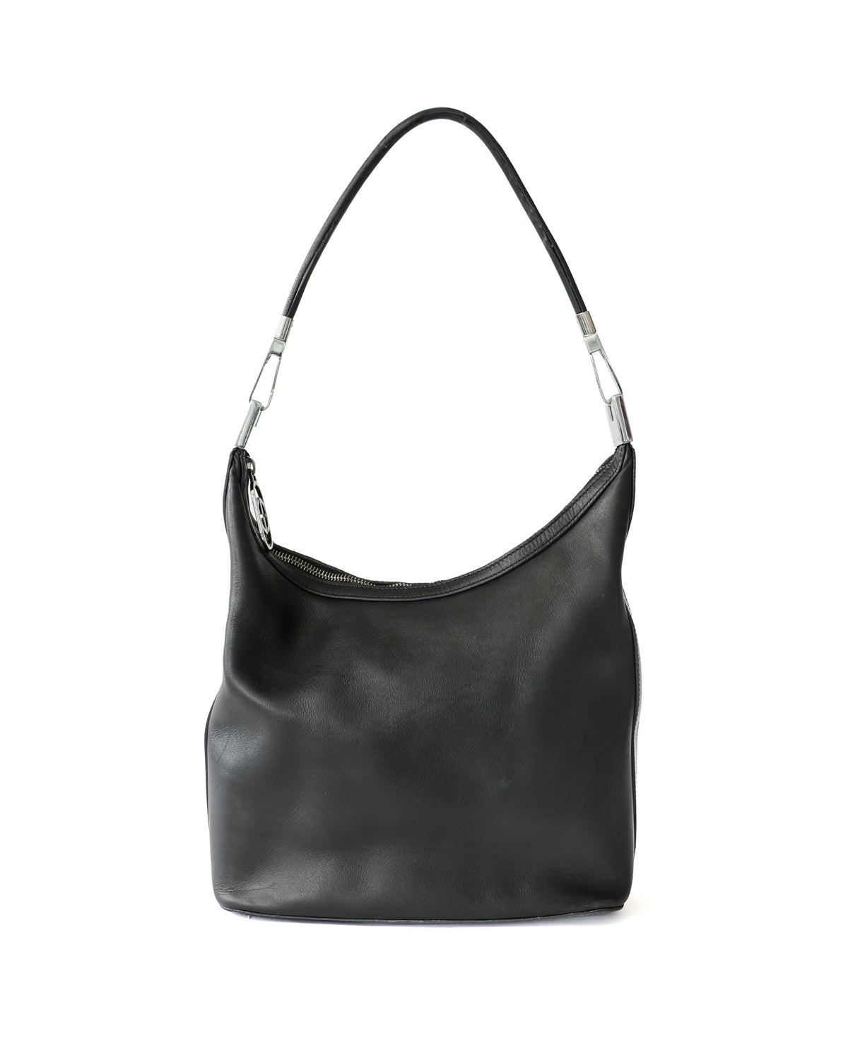 Gucci Black Leather GG Zip Hook Bag