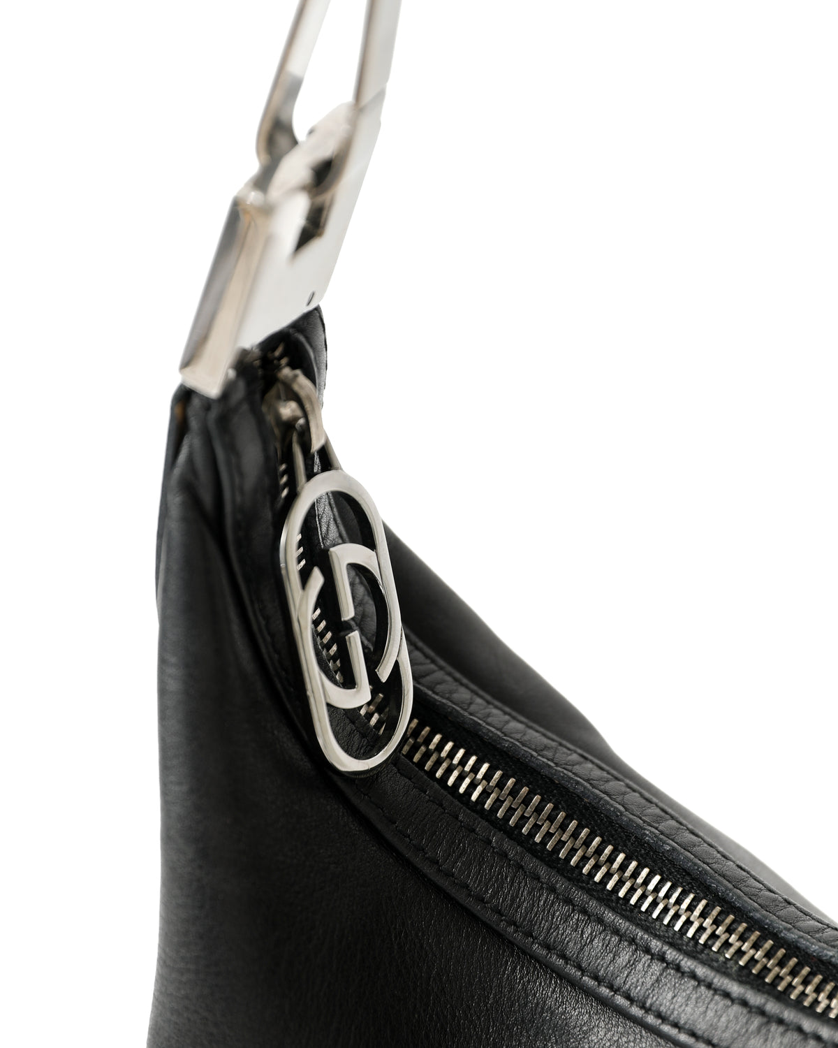 Gucci Black Leather GG Zip Hook Bag