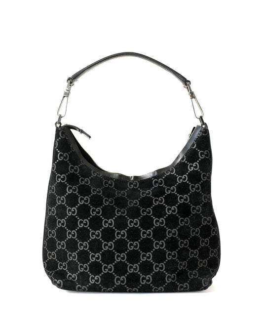 Gucci Monogram Suede Hook Bag