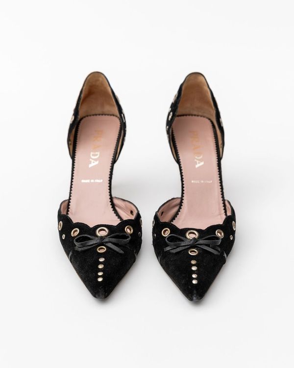 Prada Suede Eyelet Bow Heels