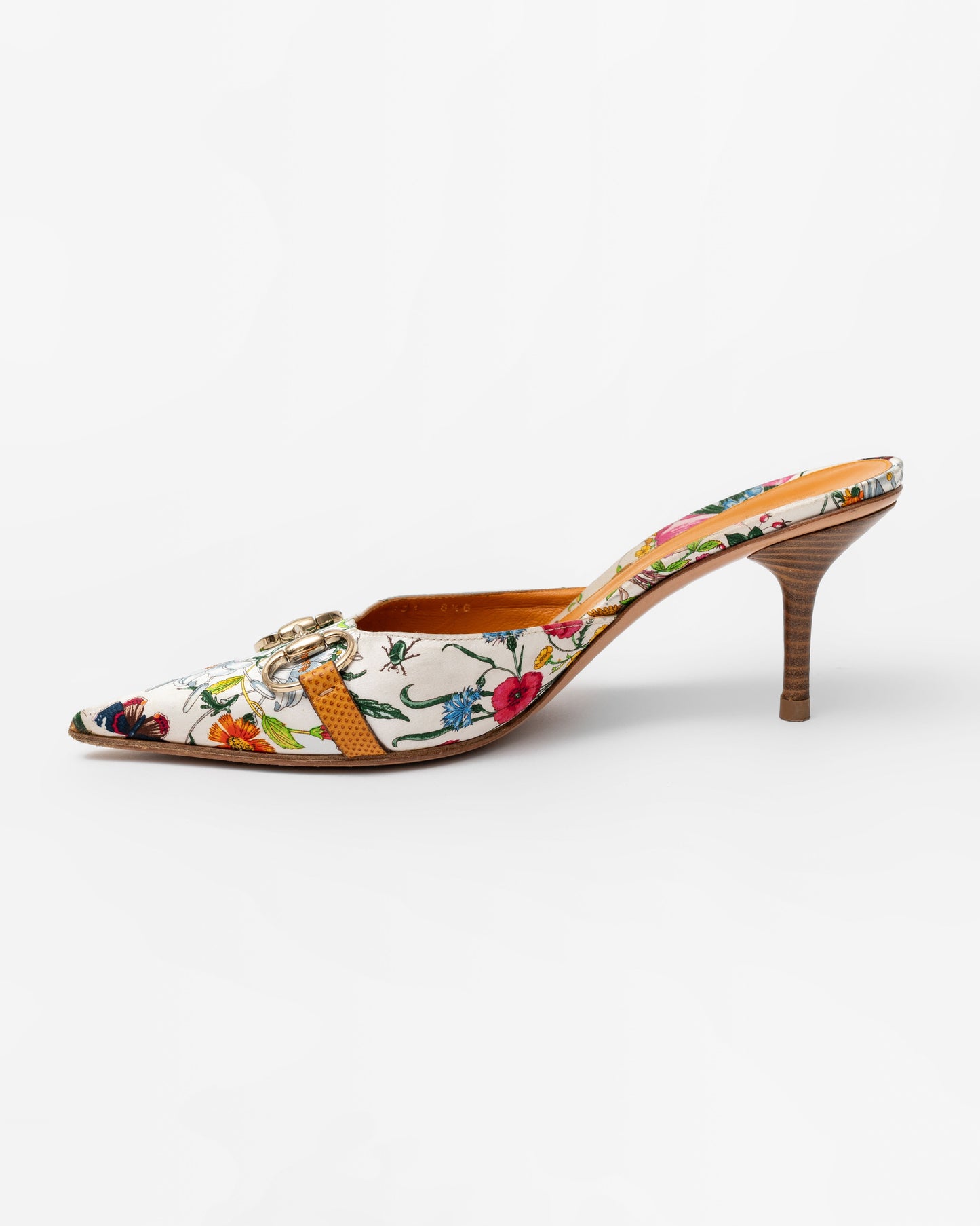 Gucci Floral Satin Horsebit Mules (8.5)