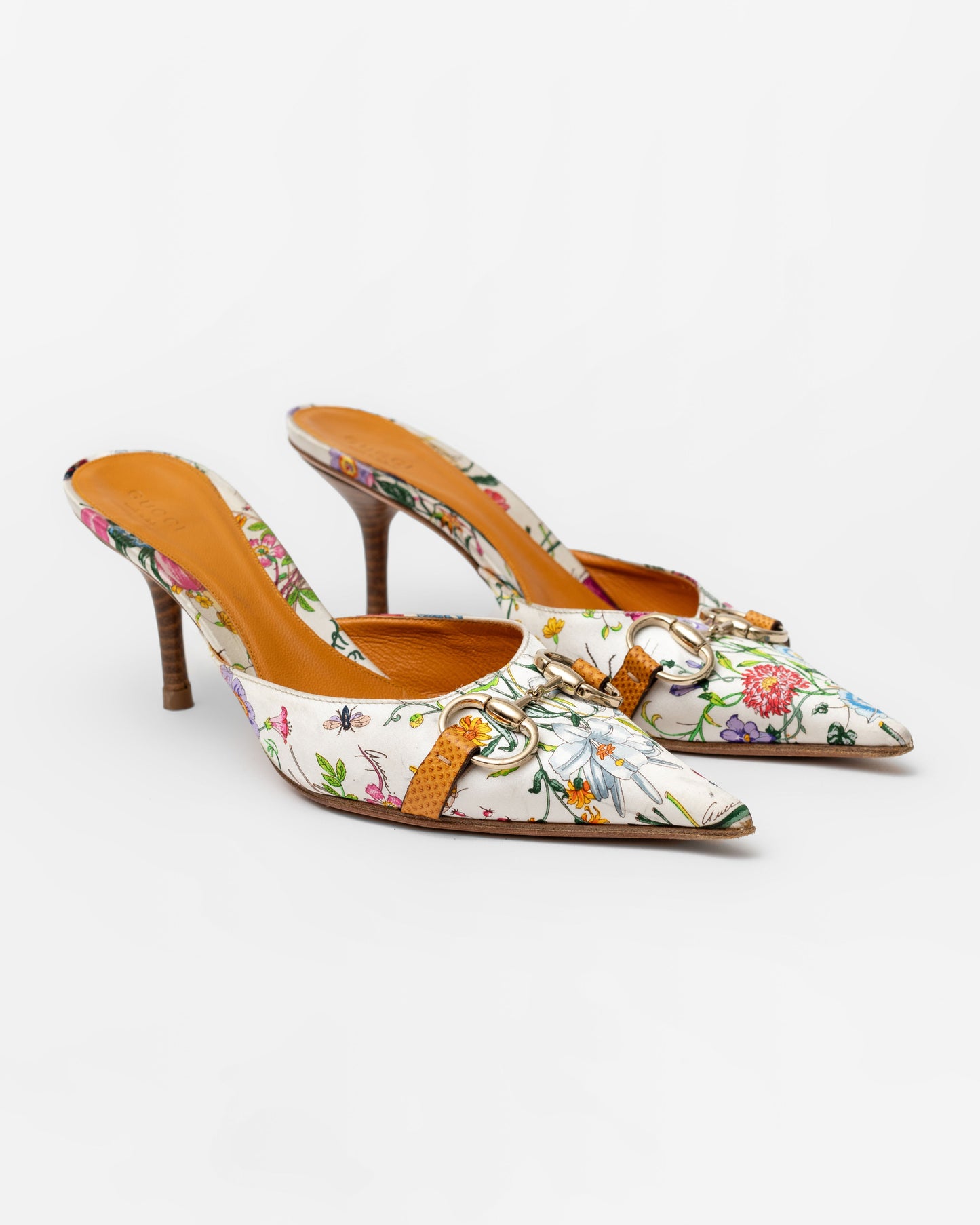 Gucci Floral Satin Horsebit Mules (8.5)