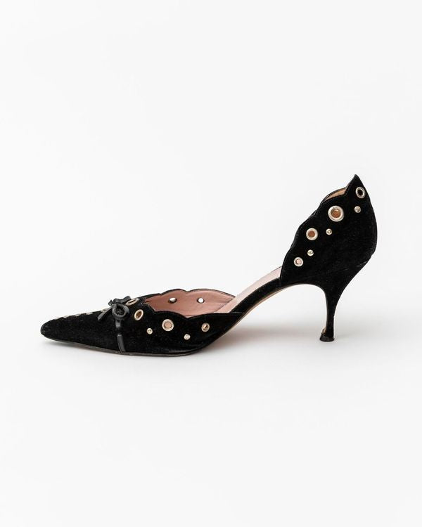 Prada Suede Eyelet Bow Heels