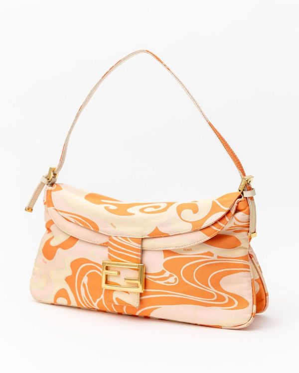 Fendi Orange Swirl Psychedelic Silk Baguette