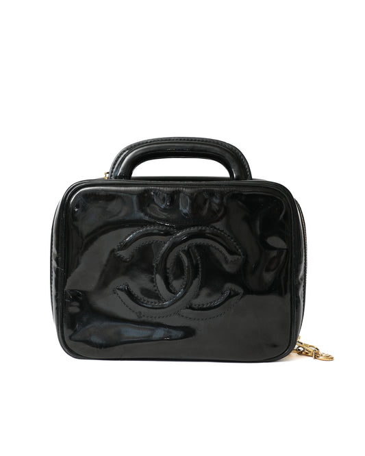 Chanel CC Black Patent Leather Vanity Bag