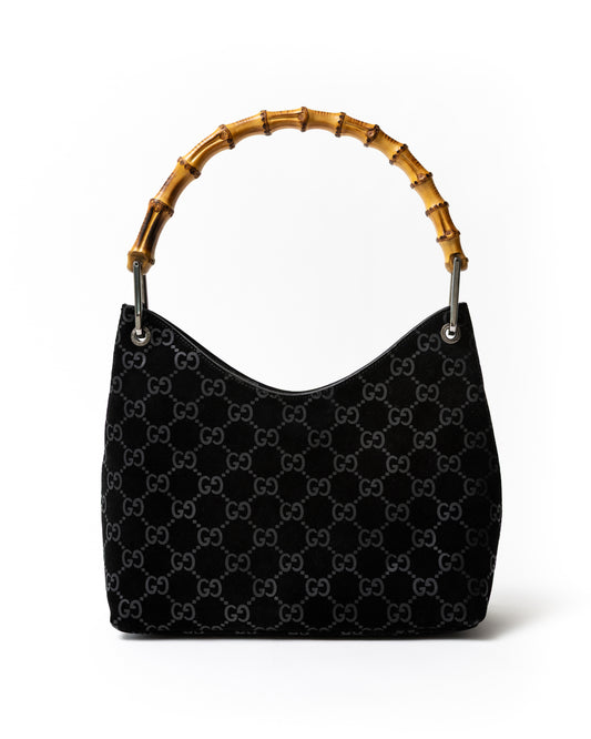 Gucci Suede Bamboo Handle Shoulder Bag