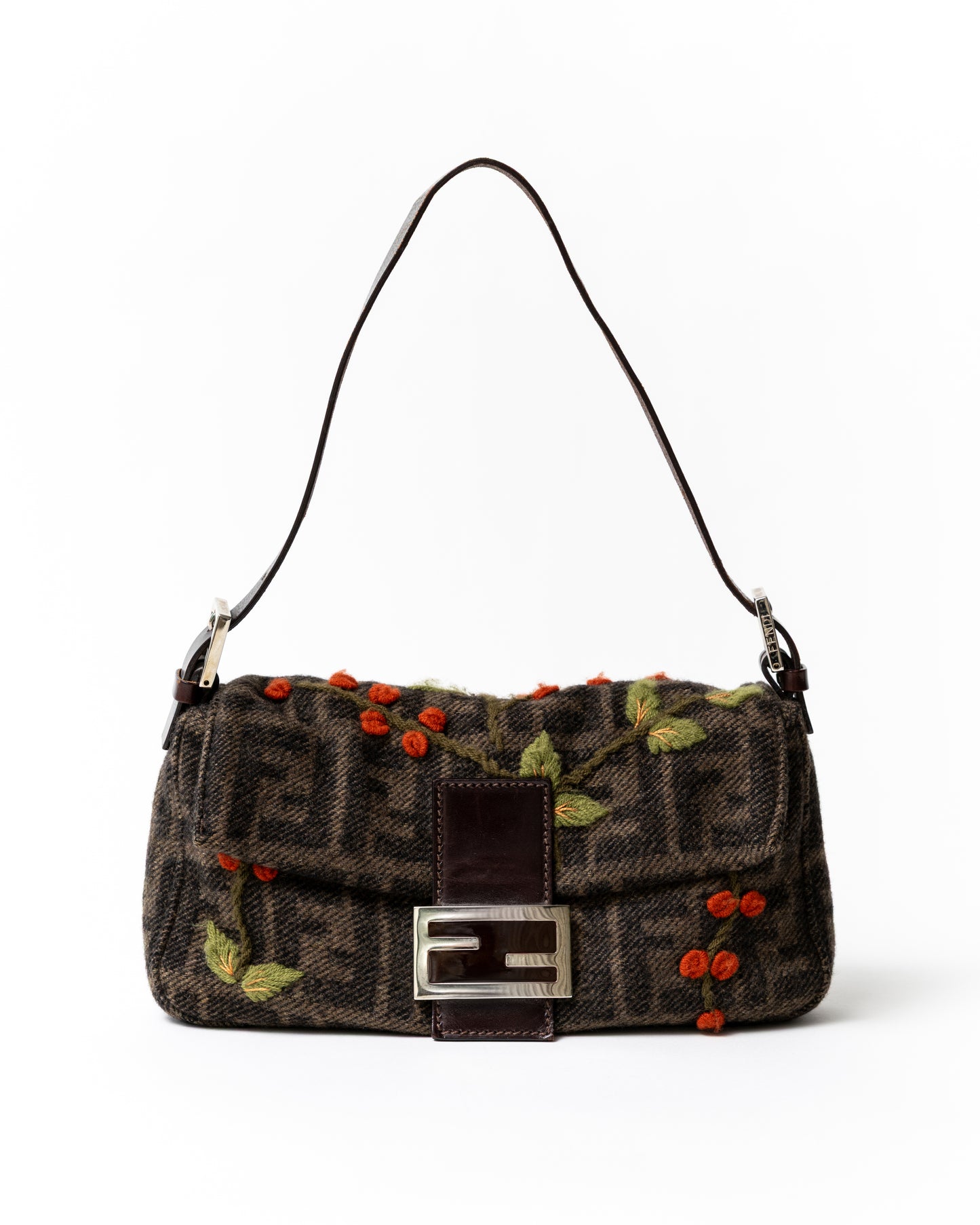 RARE Fendi Zucca Wool Embroidered Baguette