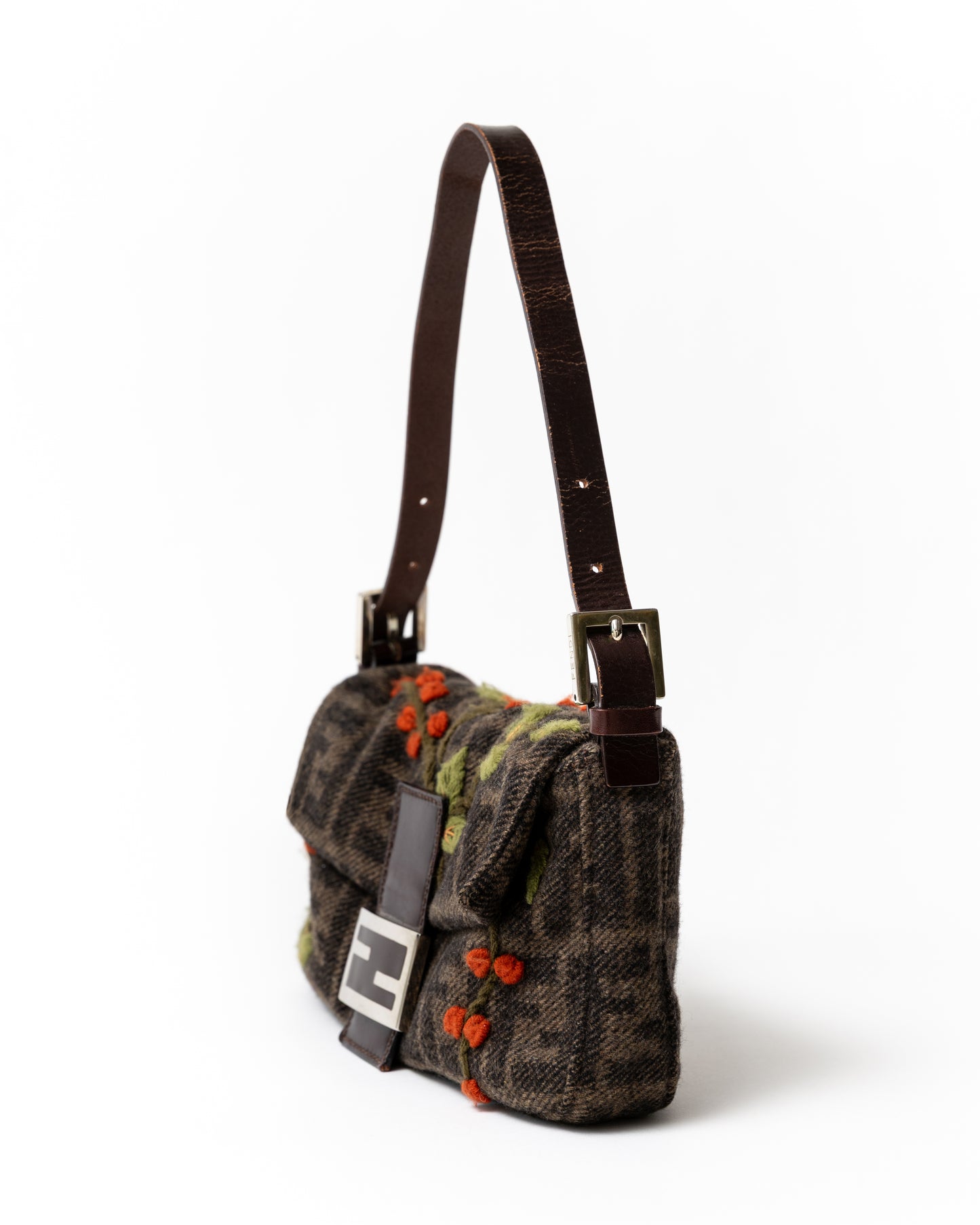RARE Fendi Zucca Wool Embroidered Baguette