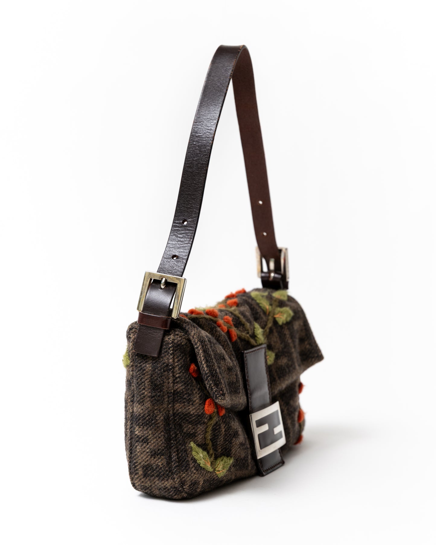 RARE Fendi Zucca Wool Embroidered Baguette