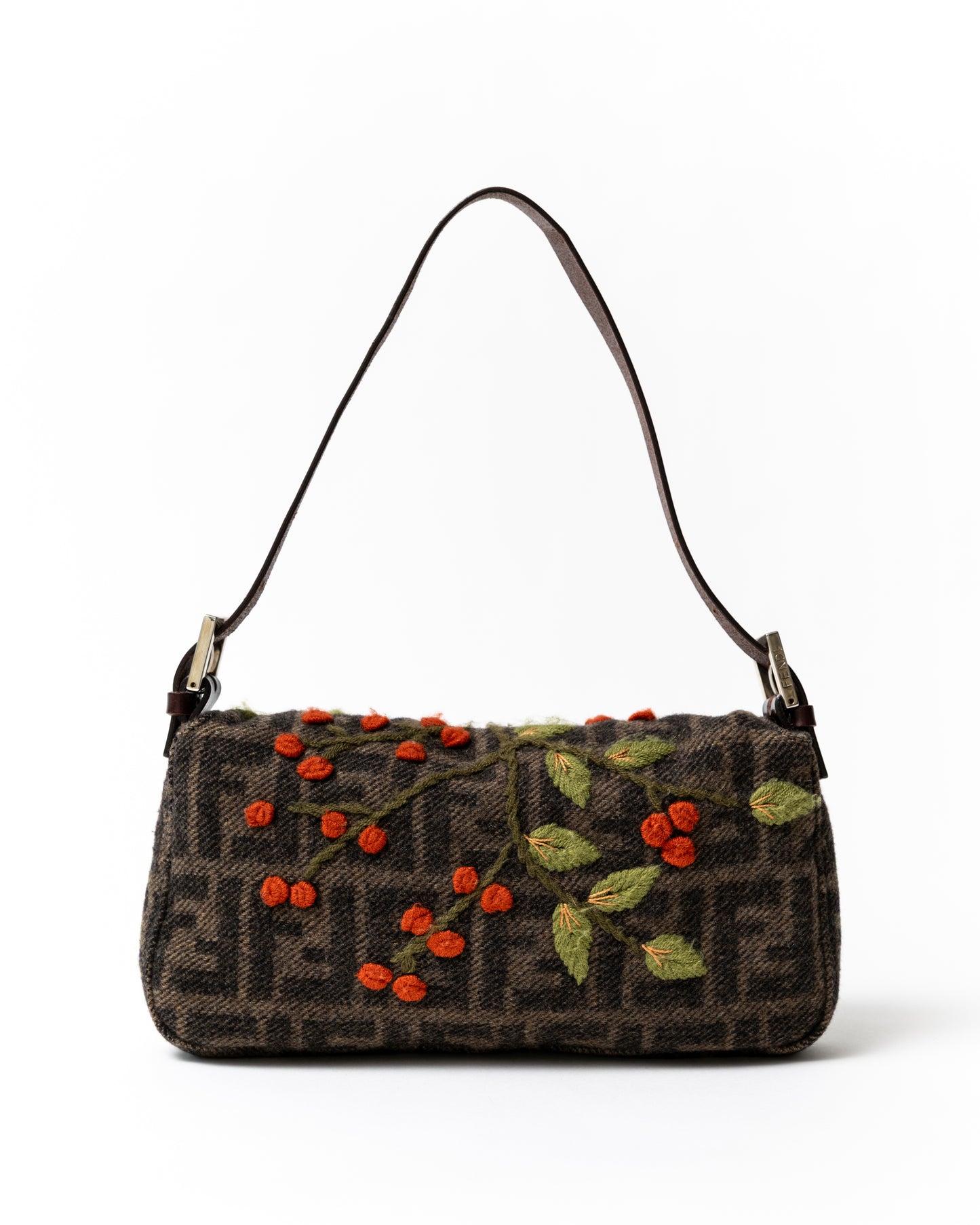 RARE Fendi Zucca Wool Embroidered Baguette