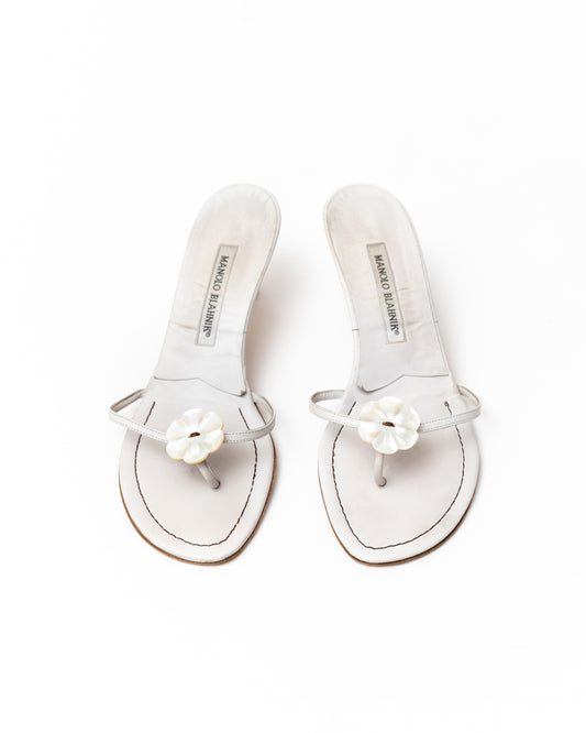 Manolo Blahnik Pearl Floral Thong Sandals (37)