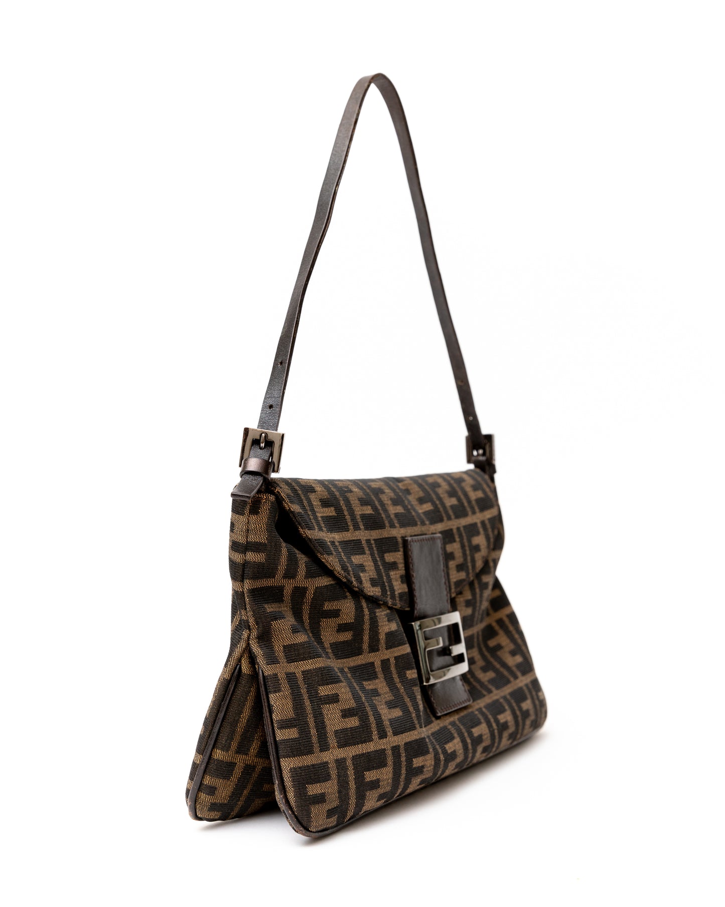 Fendi Zucca Double Flap Flat Baguette