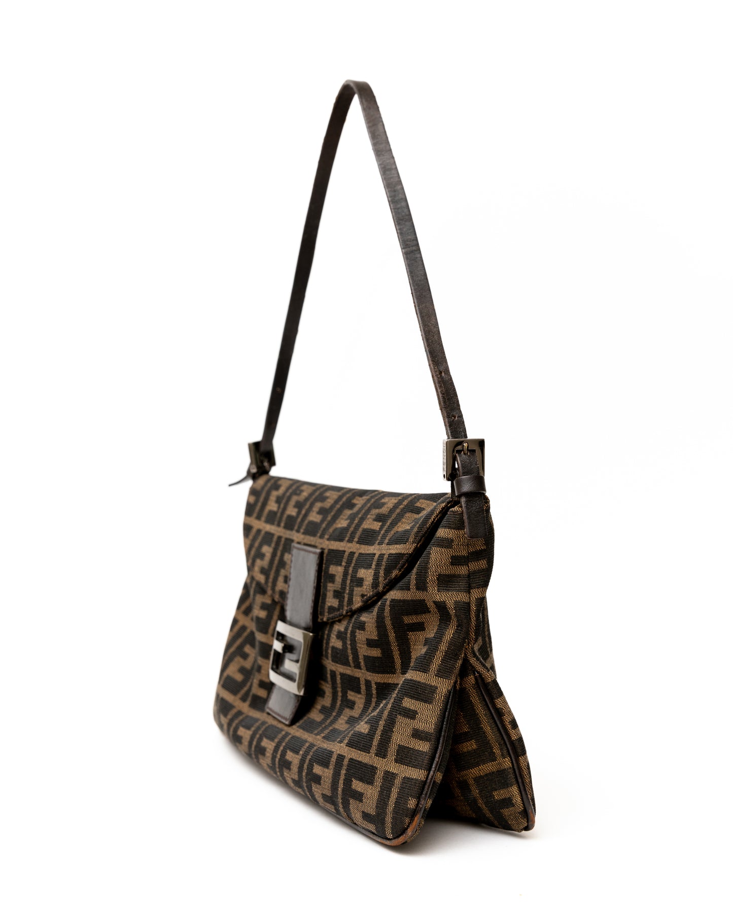 Fendi Zucca Double Flap Flat Baguette